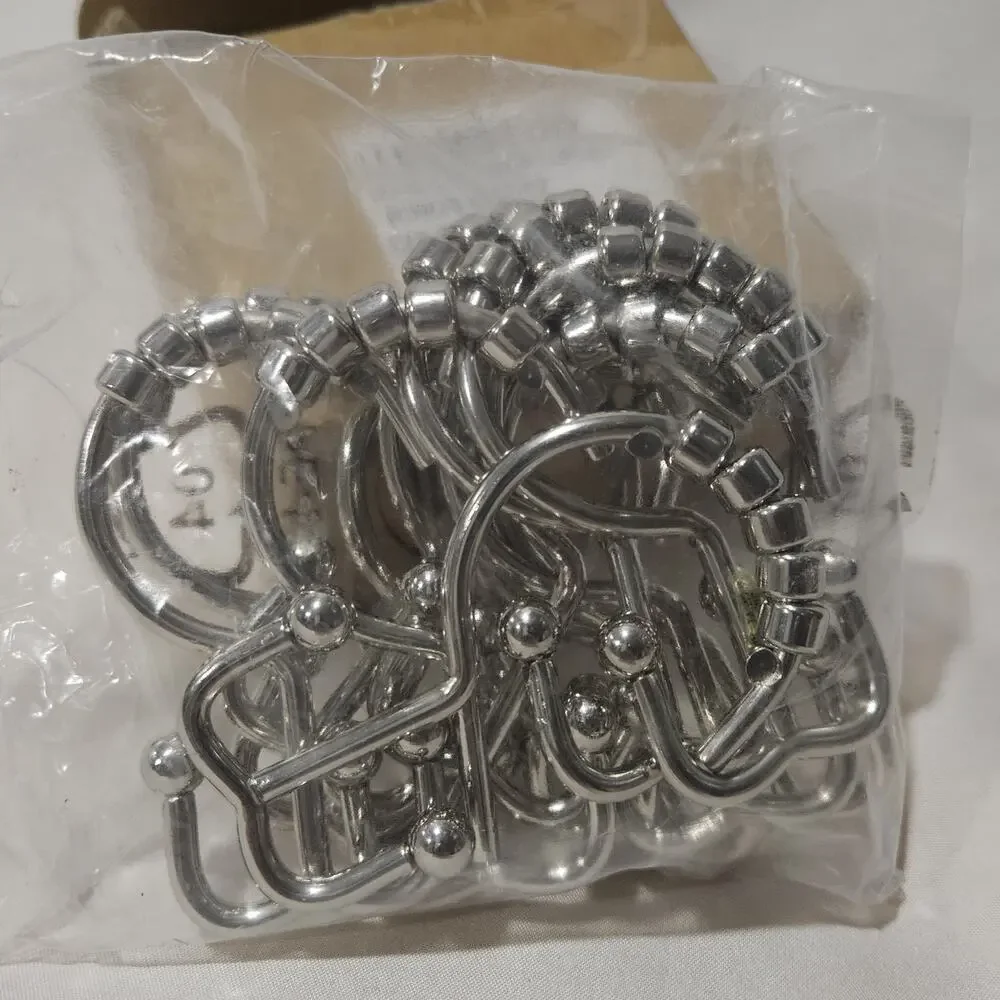 12 Double Shower Curtain Hooks Silver Roller Ball Rings Curtain Liner Set